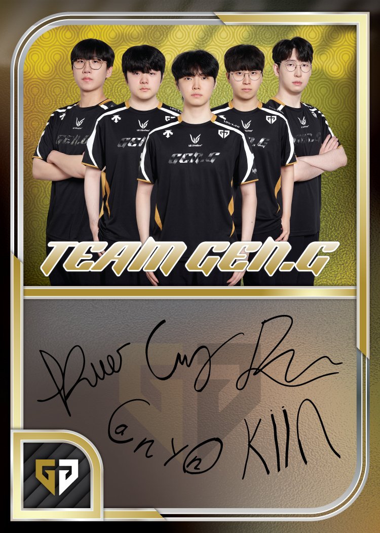 Gen.G五位選手合照與親筆簽名的Team On-Autograph官方卡圖